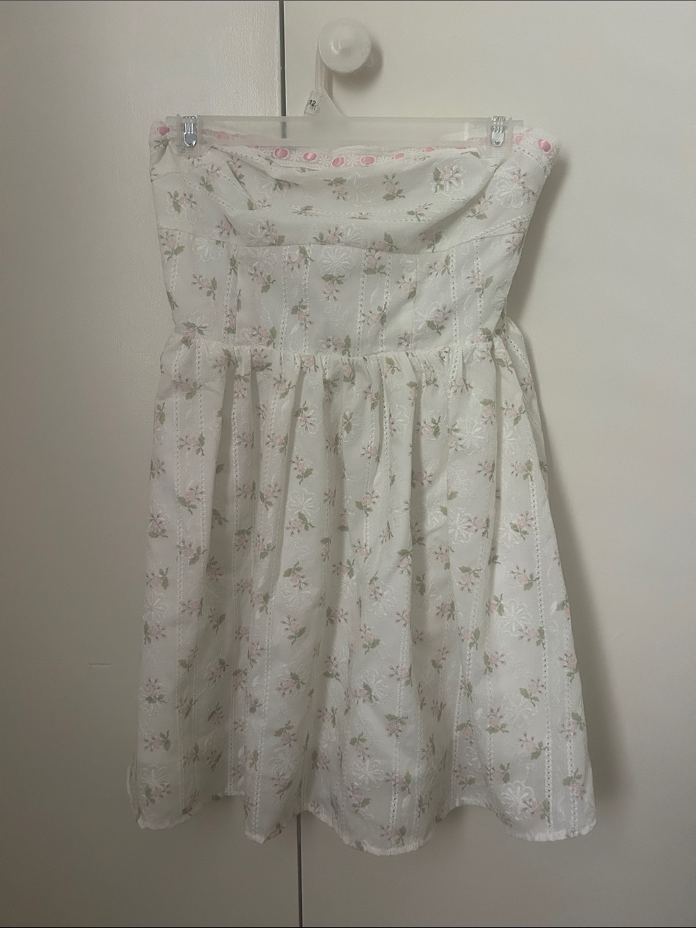 Altar'd State White Strapless Floral Sundress with Pink Accents